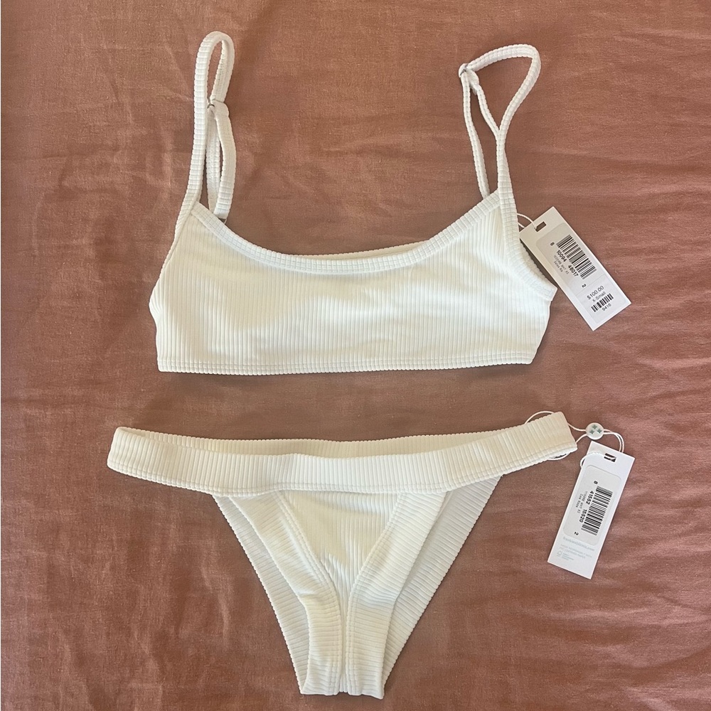 Frankie’s Bikinis, XS, White ribbed set, NWT